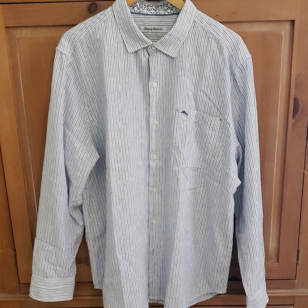 Tommy Bahama White and Blue Pinstripe Shirt
